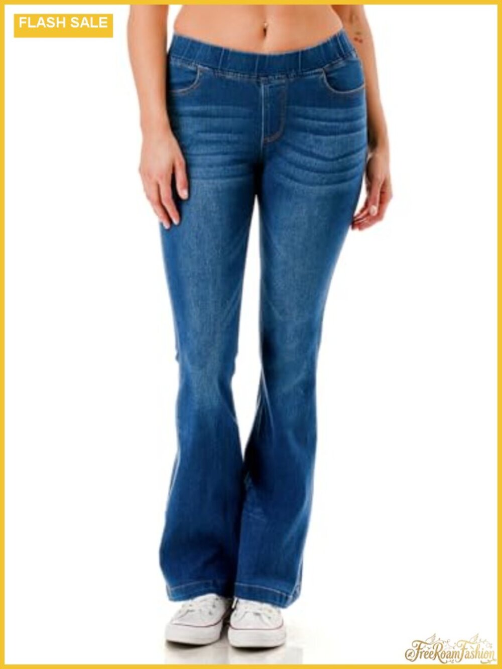 Women's High Rise Flare Jeans Pull-On Stretch Denim Bootcut Pants